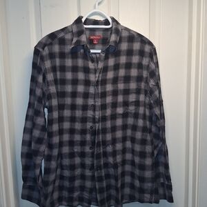 Merona Black Gray Checkered Casual Shirt Medium